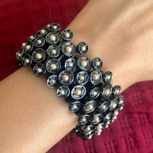 Designer Gunmetal Bracelet with Rose Gold pearls