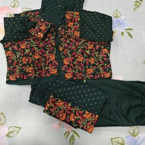 Dark Green Kurti With Jacket Heavy Work