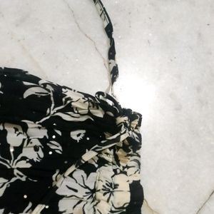 Black And White Floral Assymetrical Skirt