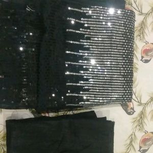 Black And Silver Sequence Saree