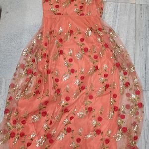 Floral Peach Long Gown Of size L