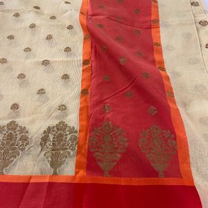 Cream Printed Cotton Silk Saree (Women)