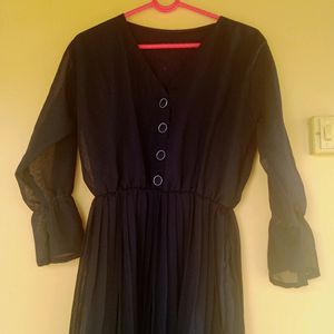 Black Pleeted Georgette Dress