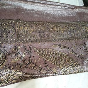 Mauve Silk Saree Peacock Elephant Motifs