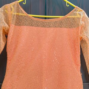 Coral Sequenced Kurthi will Sheer Sleeves