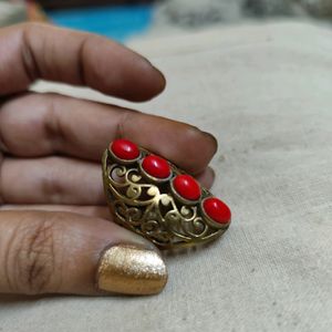 Pure Brass Antique Ring With Original Coral Stones