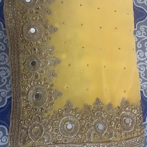 Yellow Jari Work Saree+freebie