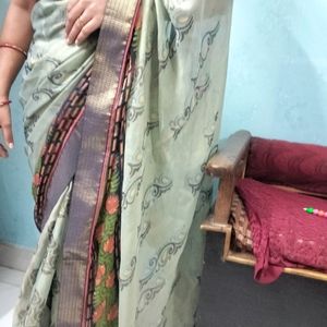 Light Green Saree With Flower Print