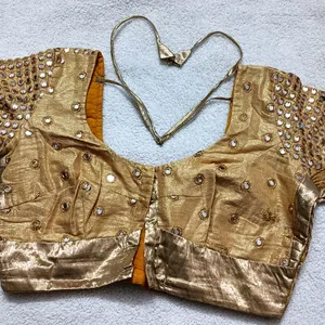 A Gold Colour Mirror Work Blouse 🥰