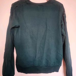 Trends XS Sweatshirt Dark Green With Lace Shoulder