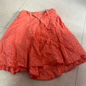 Chikankari Plain Coral Skirt