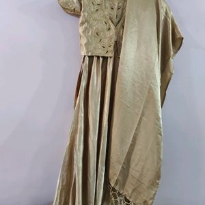 Set Gold Colour Gown With Jacket & Dupatta