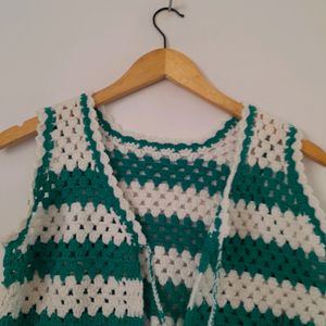 Green White Crochet Top