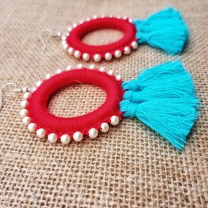 Red And Light Blue Tassel Earring