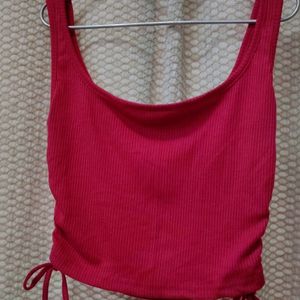 Ribbed Hot Pink Tank Top With Ruched Sides