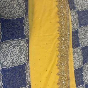 Heavy Yellow Saree For Haldi