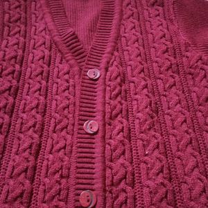 Maroon Front Button Sweater