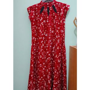 Floral Red Colored Long Fashion Top