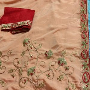 New Peach Partywear Saree With All over Work