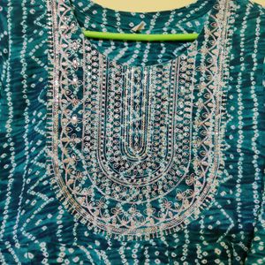 Rama Green Flared Long Kurti