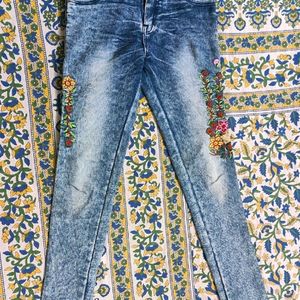 Skinny Girl's Jeans, Denim with Hand Embroidry