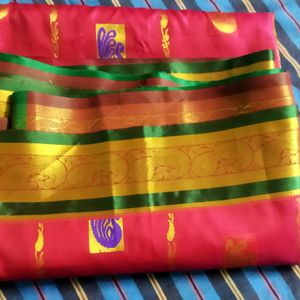 Pro Red Saree Green Border With Golden Design