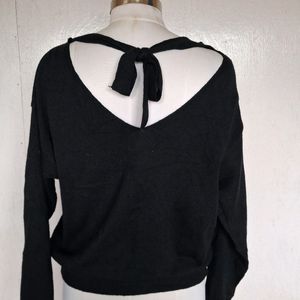 V Neck Button Cardigan With Bow In Back