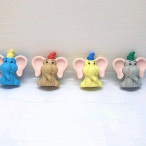 Set Of 4 Elephant Shape Erasers