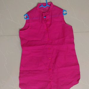 Plain Pink Sleeveless Kurta