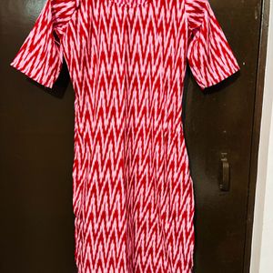 New Pink Printed Kurti, Elbow Length Sleeve