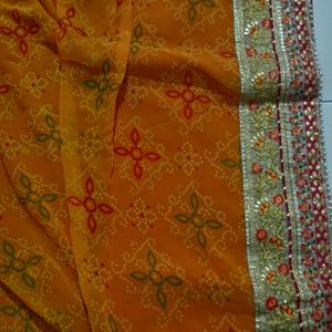 Gorgette Bandhani Printed Saree