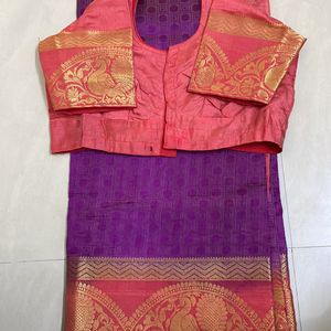 Self Pattern Saree, Purple and Peach Colour combination