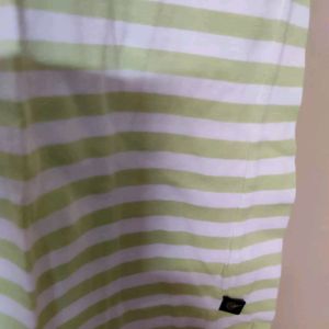 White With Green Stripes Women Tshirt