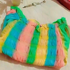 Beautiful  Off Shoulder Rainbow Crop Top