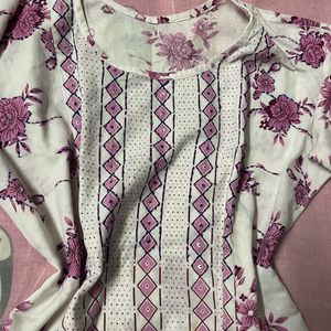 White Purple Printed Kurti