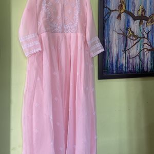 Baby Pink Anarkali Festive Kurta With Duppta