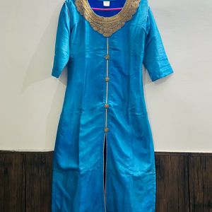 Blue Kurta Front Cut