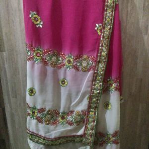 Pink And Creem Color Saree