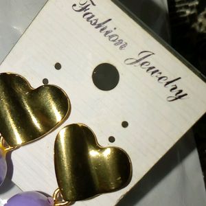 Trendy Golden Heart With Pearl Drop Korean Earring