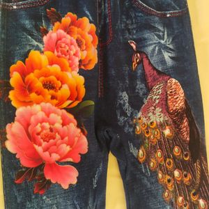 Floral And Peacock Print Jeggings