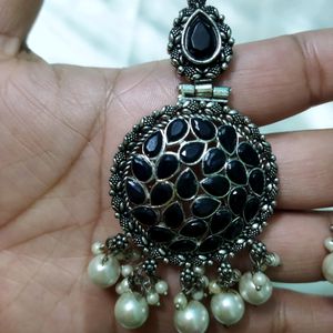 Black-silver Ethnic Earrings