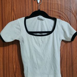 White Solid Square Neck  Top