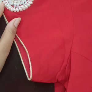 Red Pearl Work Saree