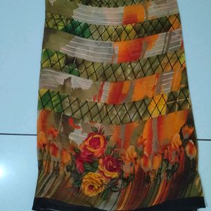 Orange Flower Multi Design Saree