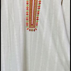 Designer White Embroidery Kurti