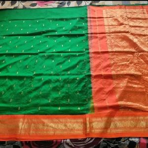 Green And Orange Silk Saree