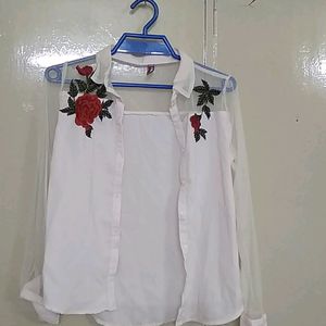 Women Red Rose Embroidered Shirt