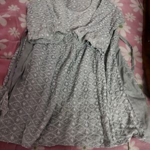 Grey Chikankari Short Gown Frock