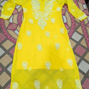 Yellow Chikankari Kurti