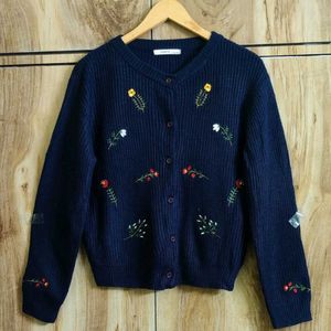 Dark Blue Embroidery Work Cardigan Size-38